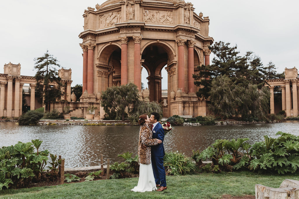couple in front of lake in san francisco at elopement