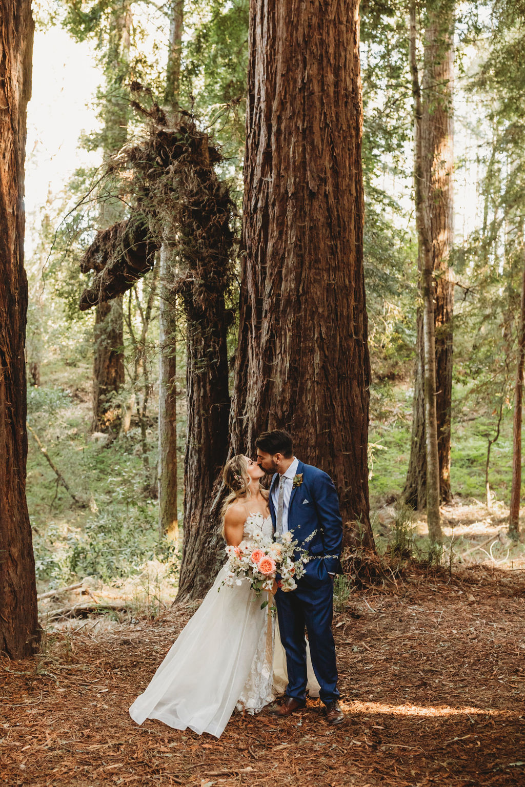 bride and groom photos in forest