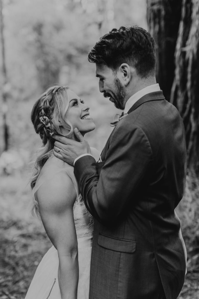 bride and groom photos in the forest