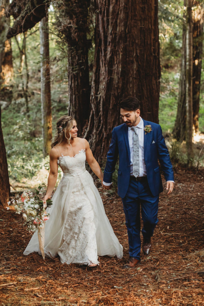 bride and groom photos in forest