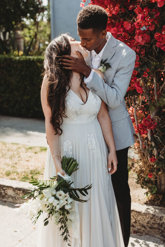 couple hugging at elopement