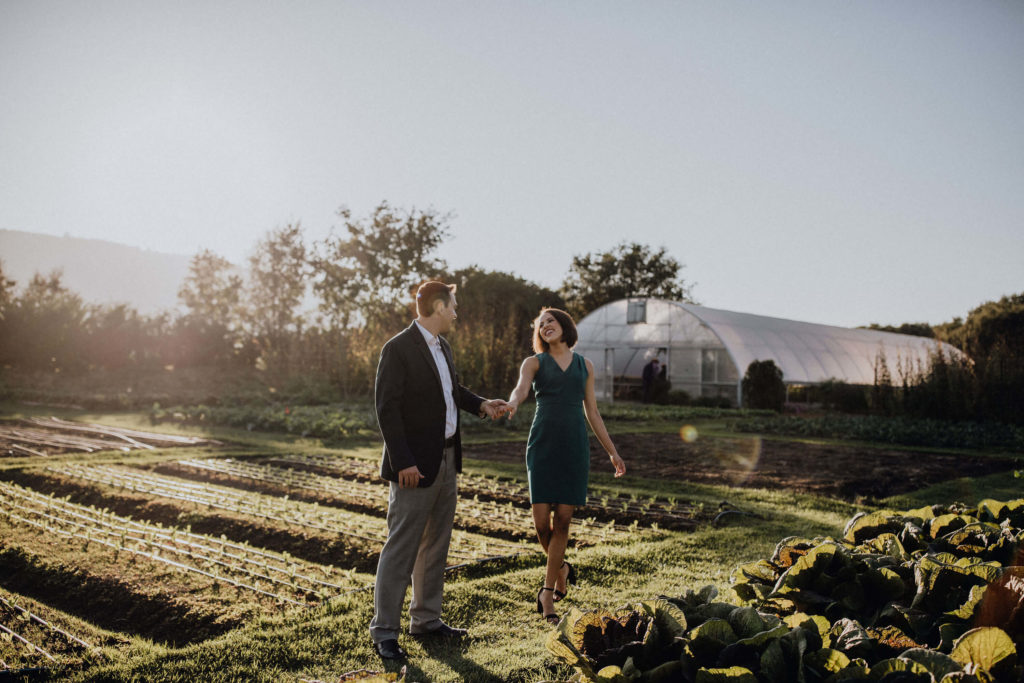 Engaged couple at French Laundry Gardens