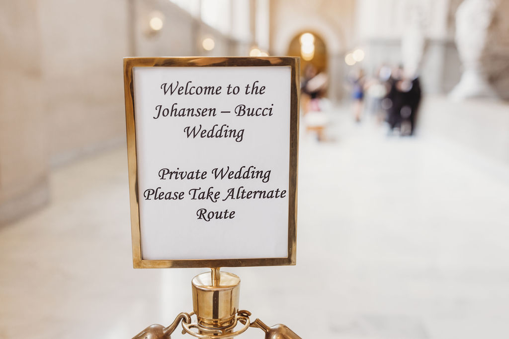 Wedding sign that says welcome to the johansen - bucci wedding private wedding please take alternate route