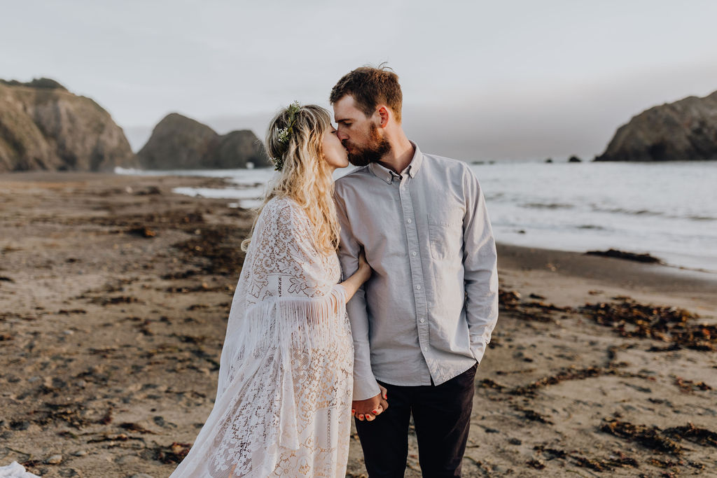 Bride and grooms coastal elopement portraits 