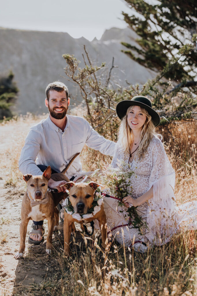 Elopement with couple and their dogs on the beach