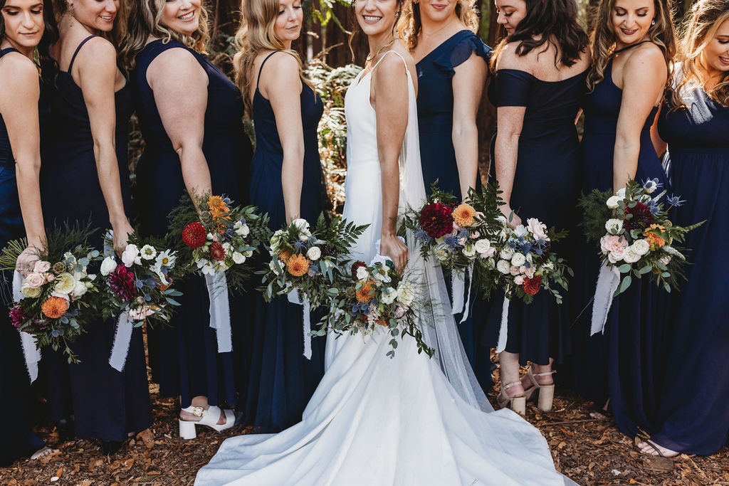 Bride and bridesmaids Redwood Forest wedding portraits in Mill Valley California