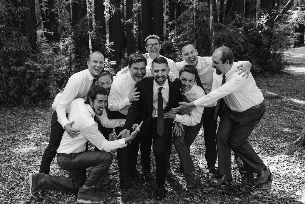 Groom and groomsman Redwood Forest wedding portraits in Mill Valley California