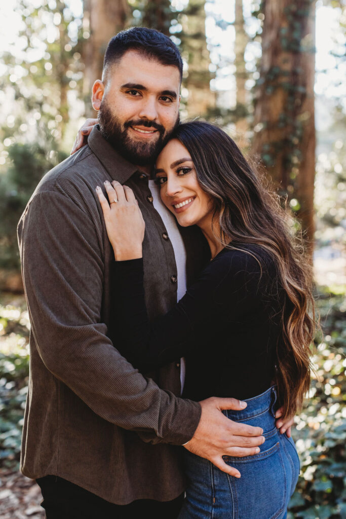Couples engagement photos in the woods of California