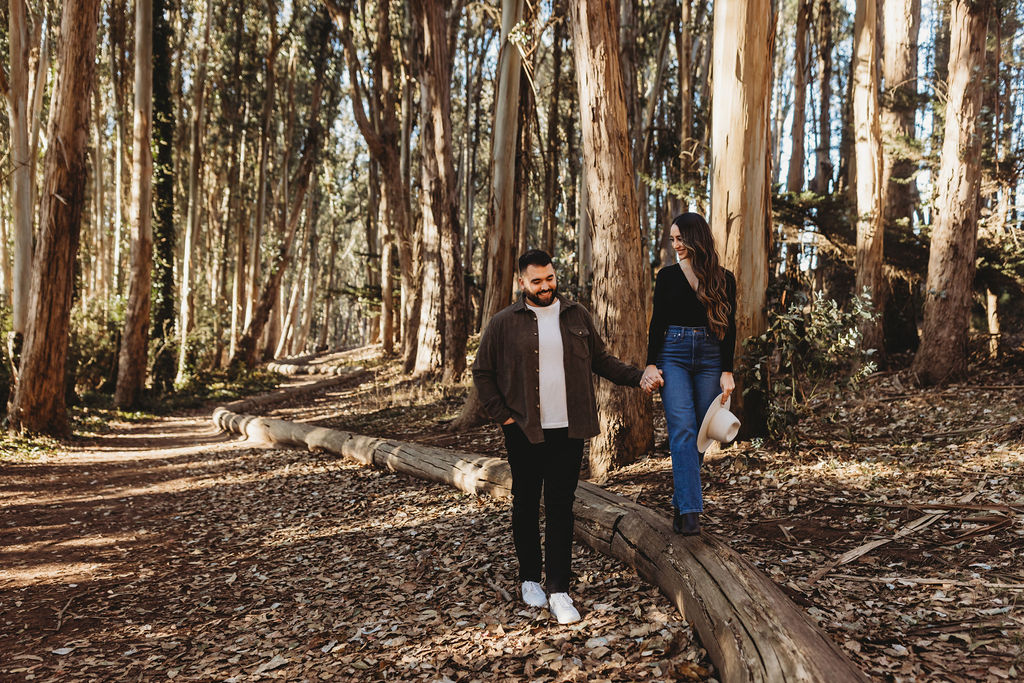 Couples engagement photos in the woods of California