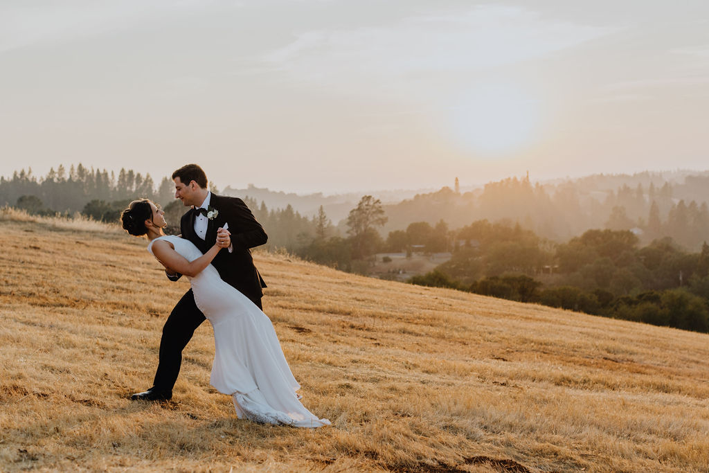 Bride and groom portraits at Black Oak Mountain Vineyards in the foothills in California