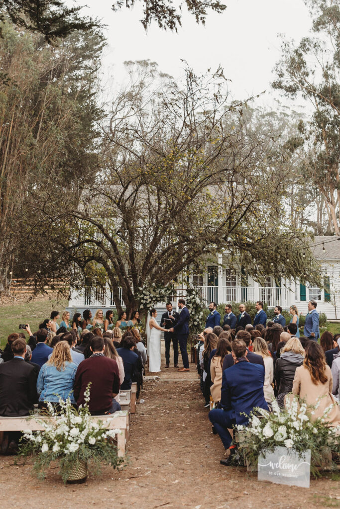 Wedding ceremony at Straus Home Ranch in California Marin County