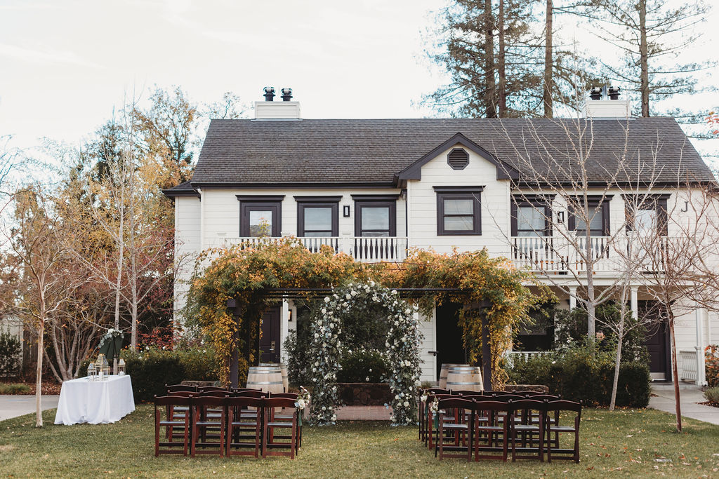 Outdoor lawn ceremony for MacArthur Place wedding in Sonoma, CA