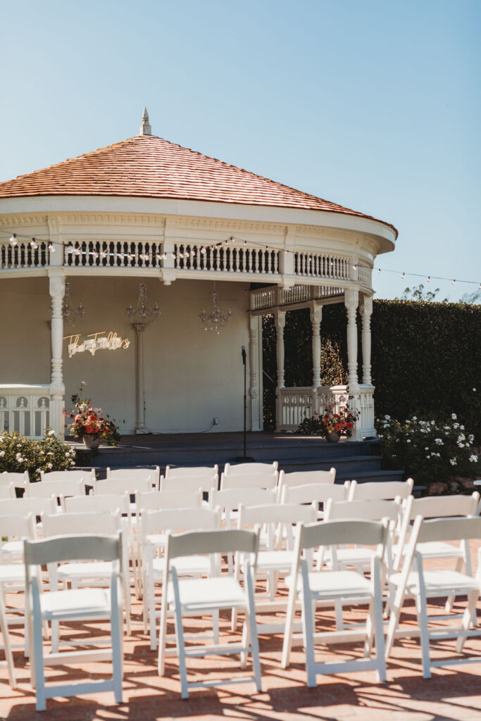Queen Anne Belvedere gazebo outdoor ceremony with seating